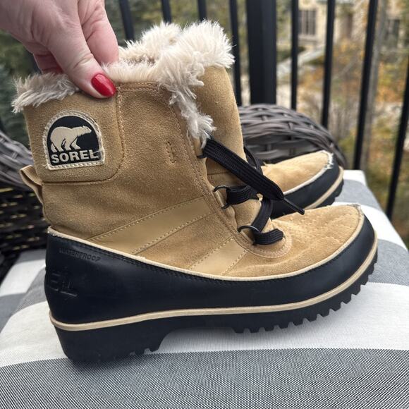 SOREL Tivoli II Black Tan Suede Faux Fur Lined Boots Women's 10 US 8 UK Snow - Picture 7 of 14